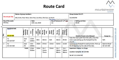 Example of a completed route card